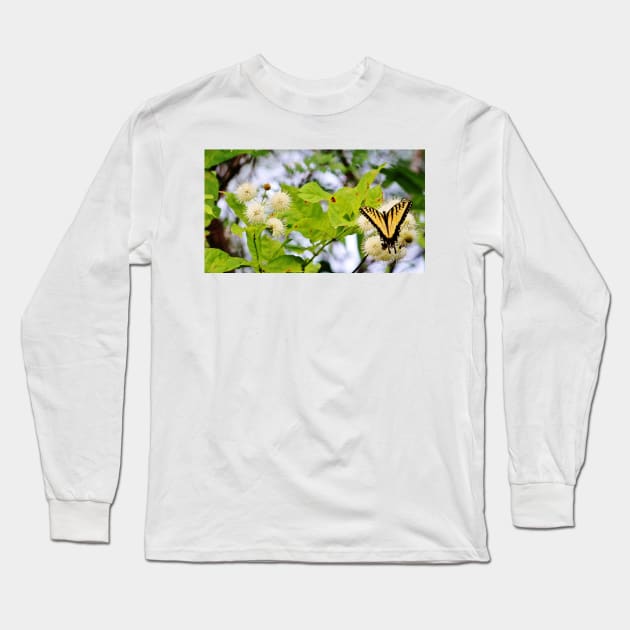 Butterfly On Buttonbush Long Sleeve T-Shirt by Cynthia48